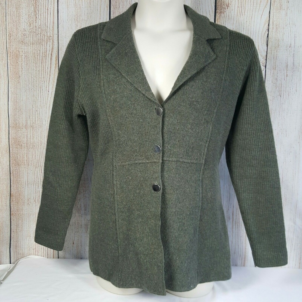 Sarah Spencer 100% Wool Jacket Ribbed Sides Sleeve
